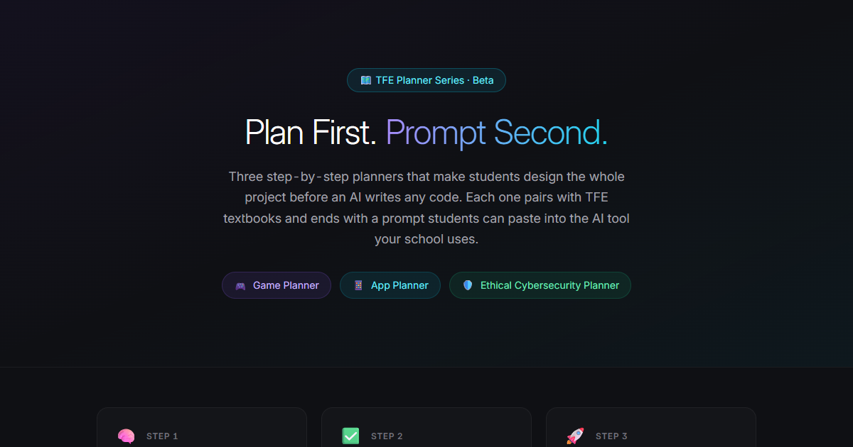 The TFE Planner Series page: Plan First. Prompt Second.
